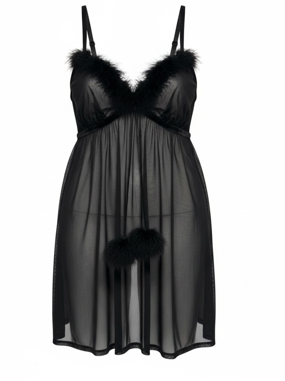 Torrid Black Mesh Flyaway Babydoll Lingerie Marabou Feather Trim Pom Pom Sz 3